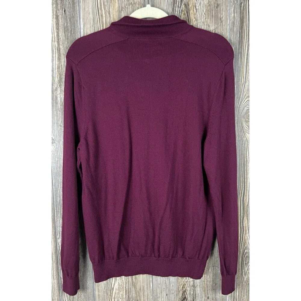 Banana Republic Sweater Mens MED Burgandy Red Merino Wool 1/4‎ Button Mock Neck